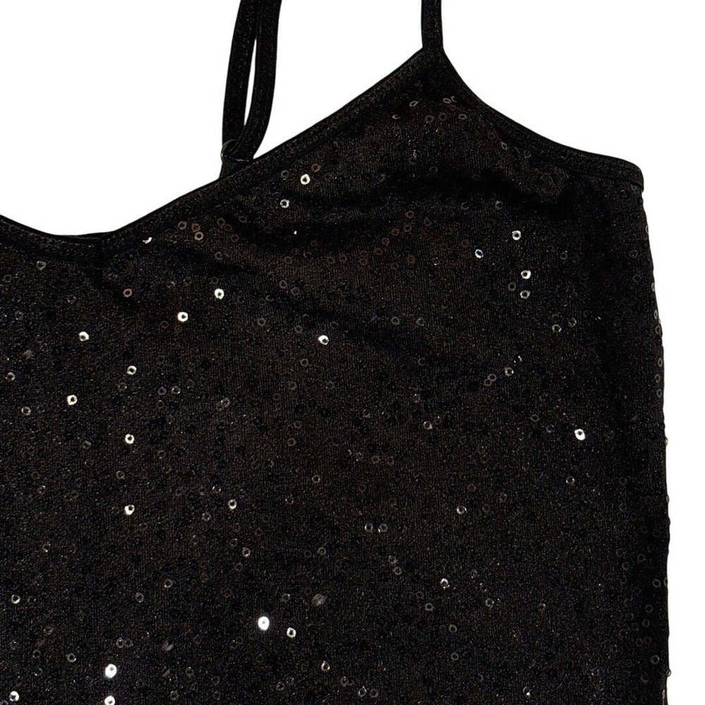 Y2K Black Sequin Cami Top Womens L Clubwear Party Going Out Indie Sleaze - Picture 4 of 8